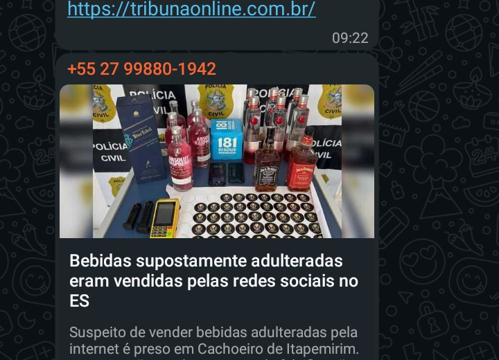 Bebidas supostamente adulteradas eram vendidas pelas redes sociais no ES Veja mais em: https://tribunaonline.com.br/policia/bebidas-supostamente-adulteradas-eram-vendidas-pelas-redes-sociais-no-es-277054?home=espirito_santo